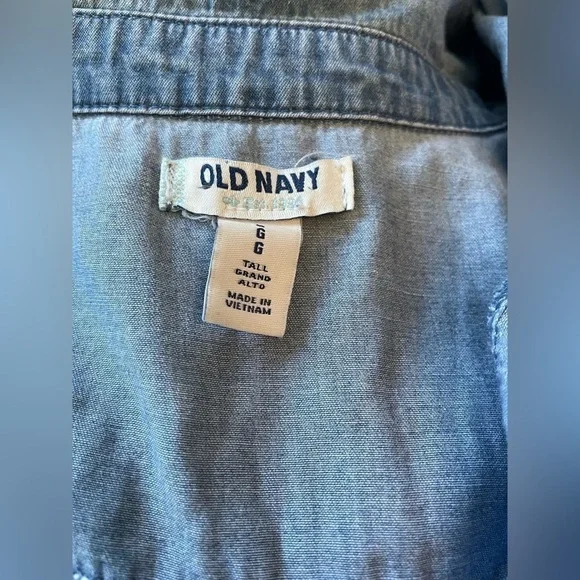 Old Navy Blue Jean Denim Sleeveless Wrap Dress Size Grand Tall - Picture 7 of 8